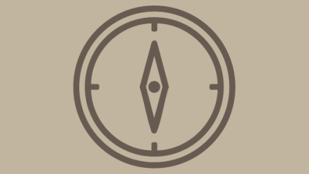 A simple brown compass icon centered on a beige background, minimal navigation symbol.